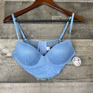 Zoe & Bella 36B Blue Padded Push Up Lace Bra $28 No Wire ‎ NWT